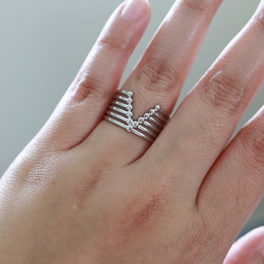 V Style Layered Cuff Ring Silver Stainless Steel